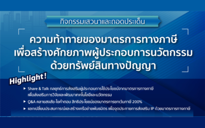 งานสัมมนาหัวข้อ “ความท้าทายมาตรการทางภาษีส่งเสริมการใช้ประโยชน์ทรัพย์สินทางปัญญาสำหรับผู้ประกอบการนวัตกรรมของไทย”